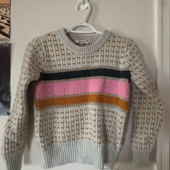 Madewell Sweaters - Madewell Wool Blend Stripe Pink Orange Sweater XXS